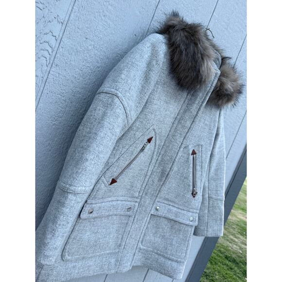 new J CREW light gray wool faux fur hooded Chateau parka winter coat jacket - Picture 7 of 14